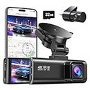 REDTIGER Dash Cam Front Rear, 4K/2.5K Full HD Dash Camera for Cars, Free 32GB Card, Built-in Wi-Fi GPS, 3.18” IPS Screen, Night Vision, 170°Wide Angle, WDR, 24H Parking Mode