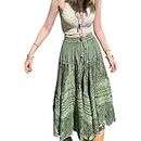 Grunge Fairycore Clothes Alt Aesthetic Peasant Skirt 90s E-Girl Harajuku Cottagecore Boho Hippie Indie Dress, Green, Medium