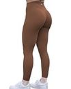Women's Yoga Pants 7/8 High Waisted Workout Yoga Leggings for Women Butt Lifting Tummy Control Booty Tights, Dandelion Brown（laser）, Medium