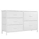 Nicehill White Dresser for Bedroom with 5 Drawers, Small Dresser for Kids' Bedroom, Closet, Wide Chest of Drawers with Storage Drawers, Wooden Top, Steel Frame, Modern, White, 30*100*61