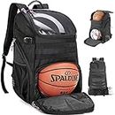 TRAILKICKER 35L Basketball Backpack Large with Ball Compartment and Shoe Pocket Outdoor Sports Equipment Bag for Basketball Soccer Volleyball Gym Swim School Travel for Mens Boy Black