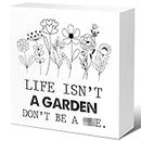 Funny Home Wood Block Signs,Life Isn't A Garden Don't Be A Hoe Humorous Wooden Box Sign for Garden Home Porch Front Door Outdoor Entrance Decor V702