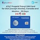 AT&T Brand USA, Canada and Mexico Prepaid Travel SIM Card Unlimited Call/Text and up to 50GB Highspeed Data in USA (Except Alaska) and 25GB Highspeed Data in Canada/Mexico Combined (30 Days)