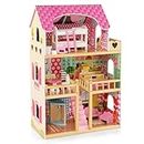 COSTWAY Puppenhaus aus Holz, Puppenstube mit 3 Etagen & 15 Möbel & 6 Zimmern, Traumhaus für Mädchen, Puppenvilla Dollhouse Spielzeug für Mädchen ab 3 Jahren