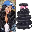 Brazilian Virgin Hair Weave 3 Bundles Body Wave (20 18 16 inches,300g) Mixed Length Hair Weft 12A Unprocessed Human Hair Weave Extensions Deal Natural Color