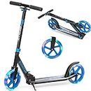 HONEY JOY Folding Kick Scooter for Kids 10 Years and up, with 2 Flashing Wheels, 3-Level Adjustable Handlebar, Rear Foot Brake, Aluminum Deck, Outdoor Sports Scooter for Boys & Girls (Blue)