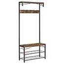 VASAGLE ALINRU Coat Rack, 3-in-1 Hall Tree, Entryway Shoe Bench Coat Stand, Storage Shelves Accent Furniture Steel Frame Large Size, Industrial, Rustic Brown and Bronze UHSR45AX