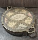 Antique Lace Between Glass Vanity Tray Floral Metal 7"
