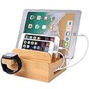 Bamboo Wood Desktop Organizer Charging Docking Station Charger Holder Cradle Charge Stand Compatible with iPhone 12 11 Pro Max XS XR X 8 7 6S 6 Plus iPad Apple Watch 2 3 4 iWatch Smartphones & Tablets
