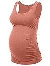 Peauty Maternity Tank Tops Plus Sizes Regular Sleeveless Ruched Clothes, Rust Pink, Medium