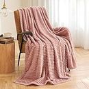 MIULEE Fleece Throw Blanket for Couch 300GSM Super Soft Lightweight Plush 3D Striped Jacquard Blanket, Pink Warm Cozy Breathable Ribbed Blanket for Bed/Sofa, Throw Size 50"x60"