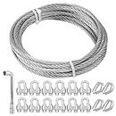 TooTaci 1/4 Stainless Steel Cable,1/4 Zipline Cable,304 Stainless Steel 7x19 Strands Wire Rope Cable 5 Meters/16ft,1/4 Steel Cable with Rope Clamps for Yards Zip Line Cable,Outdoor Hanging Cable