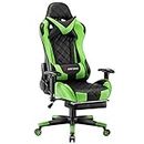 JL Comfurni Gaming Chair Racing Computer Chair Office Desk Chair High-Back Gaming Recliner with Footrest Ergonomic Video Chair for adults PU Leather Swivel E-sports Chair Green