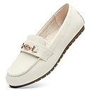 DeYashopin Women's Flats Shoes Leisure Slip On Comfort Boat Shoes PU(White-8)