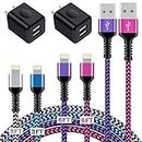 iPhone Charger[4+2Pack], USB Cable Fast Charging Braided Multi Color Long Cord with Dual Port USB Plug Wall Charger Adapter for iPhone 14 13 12 Pro Max/SE/11 Pro Max/XS/XR/X/8/7 Plus/6s/6, iPad Air