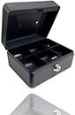 Bargain Factory Metal Money Box Tin 6" Steel Cash Safe Box Petty Cash Deposit Tin with Lock 2 Keys for Security - Black