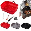 SKAFA | Silicone Air Fryer Liner Pot for Ninjas Dual Air Fryer | Silicone Air Fryer Basket | Silicone Air Fryer Liners Double Air Fryer | Air Fryer Rack Accessories for Air Fryer, Oven, and Microwave. with Handle. (6, Black, Red & Grey)