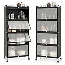 Giantex 5-Tier Kitchen Storage Cabinet, Mobile Microwave Stand with Flip-up PC Doors, Freestanding Kitchen Bakers Rack with 4 Rolling Casters, for Dining Room, Living Room and Study, Black