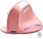 Luxelushet Ergonomic Mouse,2.4G Wireless Vertical Mouse Pink Computer Mouse with 3 Adjustable DPI 1000/1600/ 2400,Rechargeable Optical Mouse Compatible with PC Laptop Mac for Girls Gift