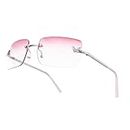 Partideal Rimless Rectangle Sunglasses for Women Men,Y2K Vintage Frameless Sunglasses, Butterfly Tinted Glasses for Outdoor Driving Travel Party(Pink)