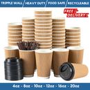 Disposable Coffee Cups Paper Kraft Ripple Cups & Lids Hot Drinks Triple Layer