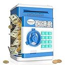 Piggy Bank Great Gift Toy for Kids Electronic Piggy Banks Mini ATM Electronic Coin Bank Box for ChildrenAuto Paper Money Saving Password Coin Bank,Perfect Toy Gifts for Boys Girls,Blue