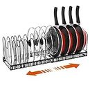 Housolution Pot and Pan Organizer Rack for Cabinet, Expandable Pot Lid Organizer with 14 Adjustable Dividers, Pot and Pan Holder Rack Storage Organizer for Kitchen, Black