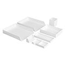 Amazon Basics Plastic Desk Organizer Bundle- Letter Tray 2-Pack/Accessory Tray/Half Accessory Tray/Small Tray/Pen Cup/Name Card Holder, White