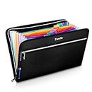 Fireproof Safe Waterproof Accordion File Bag Folder Expanding Filing Folder with 14 Multicolored Pockets, A4 Letter Size, Document Organizer Holder and Color Labels /2 Zipper (Black 14.3" x 9.8")