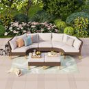 7 Piece Outdoor Rattan Sectional Sofa Set with Cushion Patio Furniture Set Beige