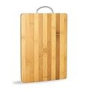TJ POP Bamboo Cutting Board for Kitchen, Bamboo Chopping Board with Metal Handle for Meat, Cheese, Fruit & Vegetables, Reversible Heavy Duty Serving Board Charcuterie Board, 13" x 9.5" x 0.6”