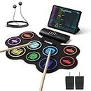 The ONE Electronic Drum Set with Free App, 9 Pads Roll Up Drum Kit with Headphones, Built-in Speaker, Drum Sticks, Pedals, Support Bluetooth MIDI/Recording, Great Holiday/Birthday Gift for Kids