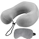 Trajectory Travel Neck Pillow with Sleeping Eye Mask Combo with 5 Years Warranty for Travel in Flight car Train Airplane for Sleeping for Men and Women Grey