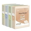 SUNEE 3 Ring Binder 1.5 Inch 4 Pack, Clear 1 1/2 Inch View Binder Three Ring PVC-Free (Fit 8.5x11 Inches) for School Binder or Office Binder Supplies, Neutral Aesthetic Binder
