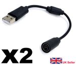 Xbox 360 Breakaway Cable Adapter Cord for USB Wired Controller - Black (x2)