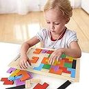 DIPDEY Wooden Tetris Puzzle Brain Teaser Toy Colorful Jigsaw Game Montessori Intelligence Educational Gift for Baby- Toddlers, Kids 2-6 Years Old Boys Girls - 40 Pcs, Multi Color