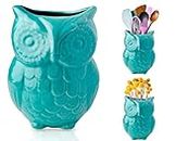 Comfify Owl Utensil Holder Decorative Ceramic Cookware Crock & Organizer, in Lovely Aqua Blue Color - Utensil Caddy and Perfect Kitchen Ceramic Décor Gift - 6.7" x 4.9" Size