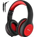 Kids Headphones, EarFun Foldable Headphones for kids, 85/94dB Volume Limiter, Sharing Function, Stereo Sound, Adjustable Headband, Wired Children Headphone with mic for School/Travel/Phone, Black Red