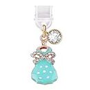 ELISE & FONDA TP352 Type-C USB Charging Port Anti Dust Plug Crystal Bow Dress Cell Phone Charm for iPhone 15 and Samsung/OnePlus/Xiaomi/oppo Android Phones (Blue), approx.1.4 cm (L) x 0.4 cm (D) x 2.5