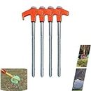 JJKTO 4 Piece Tent Pegs Metal Heavy Duty Screw，Camping Tent Hinges,Spiral Thread Steel Tent Pegs Screw Hooks，Rock or Hard Ground, Tents, Awnings, Gazebo's, Ideal for Normal and Hard Ground 20cm