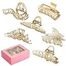 LUKACY 6 Pack Large Metal Hair Claw Clips - 4 Inch, Perfect Big gold Jaw hair clamps for Women and Thinner, Thick hair styling,Strong Hold, Fashion Hair Accessories (Style 2)
