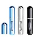 Perfume Travel Spray Bottle,Portable Mini Refillable Perfume Empty Spray Bottle,Scent Pump Case,Multicolor Atomizer Perfume Bottle,for Traveling and Outgoing （3 Pcs Pack of 5ml） (Silver/Black/Blue)