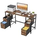 YAOHUOO Computer Desk with 4 Fabric Drawers Organizer - 55"/140 Office Desks with File Drawer Organization, PC Work Desk Study Writing Table Workstation for Home Office Space Rustic Brown