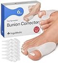 YOGAMEDIC® Bunion Corrector Toe Separator for Big Toe to Relax, Spread and Stretch 6Pcs for Hallux Valgus & Bunion Support- 0% BPA Soft Silicone One-Size Pads, Protector for Overlapping Toes Unisex
