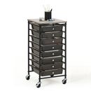 Rebrilliant Nisean Under Desk Storage Mobile Utility Cart w/ Wooden Top & 8 Drawers Plastic in Black | 27.95 H x 15.35 W x 13 D in | Wayfair