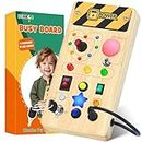 SUNACE Montessori Busy Board - Toddler Toys Wooden Montessori Toys for 1+ Year Old with 8 Switch 15 LED Lights Toddler Busy Board Road Trip Toys for Toddlers 1 2 3 4 Year Old Boy Toys