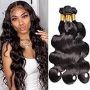 Body Wave Human Hair 3 Bundles 16 18 20 inch MSGEM Brazilian Body Wave 100% Unprocessed 12A Virgin Human Hair Weave Extensions for Black Women Natural Color Can Be Dyed and Bleached