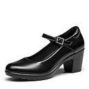 DREAM PAIRS Zapatos de Tacón Alto Clásicos Mujer Zapatillas con Tacón Ancho Zapatos de Salón PU Negro SDPU2231W-E Talla 38 (EUR)