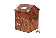 MITRIA TRADERS Money Bank - Big Size Master Size Large Hut Shape Piggy Bank Wooden 7 X 5 Inch For Kids And Adults (Brown), Modern