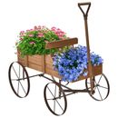 Patiojoy Wooden Garden Flower Planter Wagon Plant Bed W/ Wheel Garden Yard